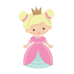 Cute little princess girl  vector cartoon flat style illustration