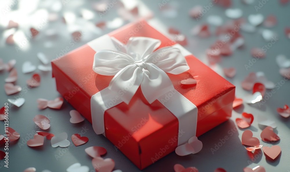 Poster a red box with a white bow on top of it