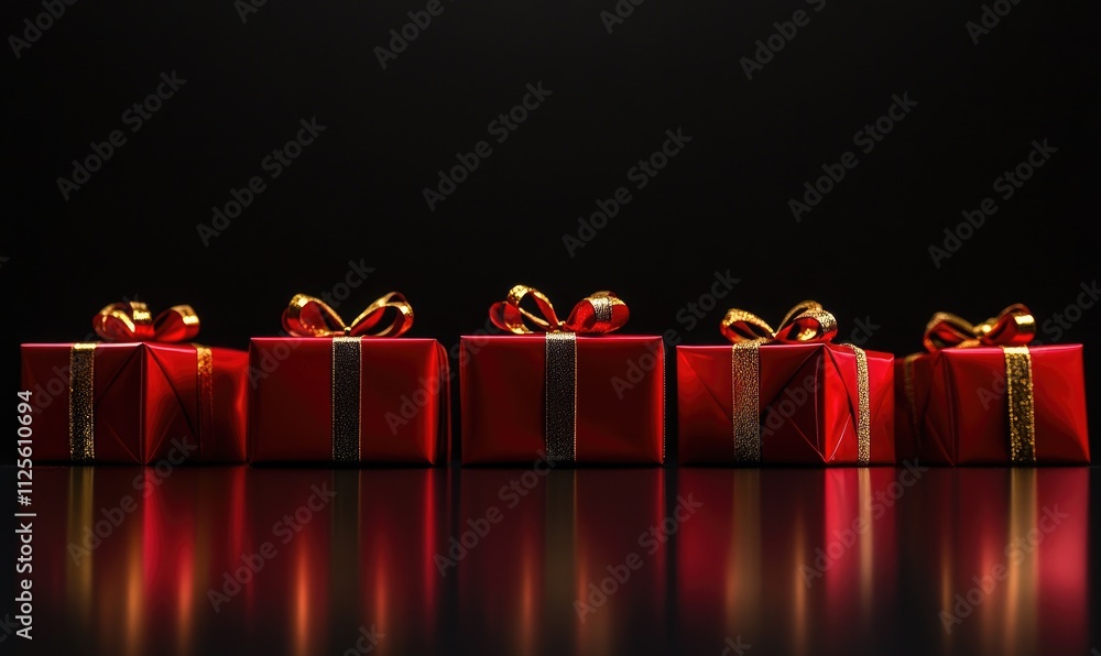Poster a row of red boxes with gold bows on them