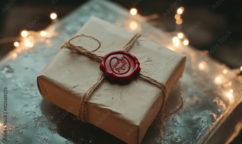 Poster a brown box with a red wax seal on it