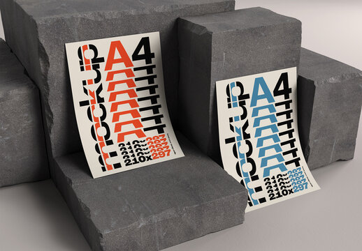 Two Realistic A4 Paper Mockup on Stone Surface