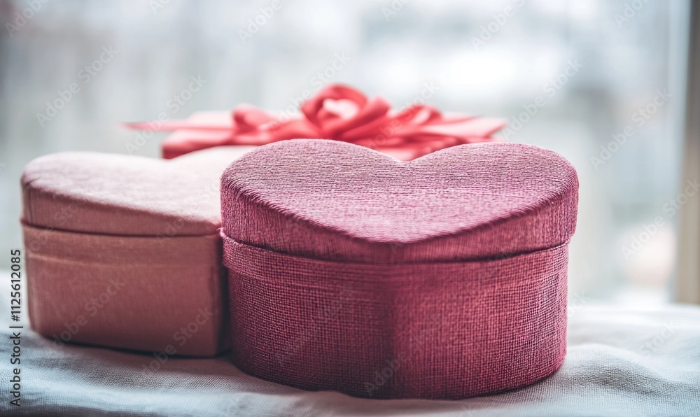 Poster two pink boxes with a heart design on them