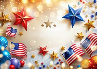 Obraz premium Colorful Veterans Day decorations enhanced with a bokeh effect, perfect for design illustrations, bring a joyful and patriotic atmosphere to celebrations and creativity.