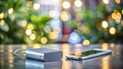 Compact grey backup battery for smartphones features an artistic tilt-shift design, enhancing depth. Perfectly portable, it offers reliable power solutions for on-the-go users.