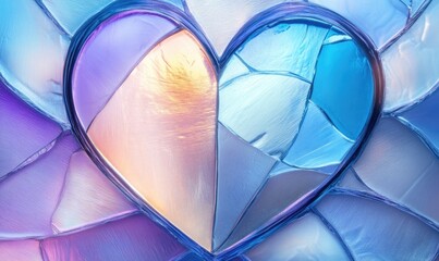 A heart made of glass with blue and purple colors