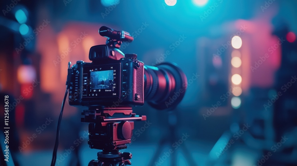 Aufkleber a professional setup captures an interview in a vibrant television studio showcasing innovative medi