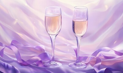 Two wine glasses with a ribbon in between them