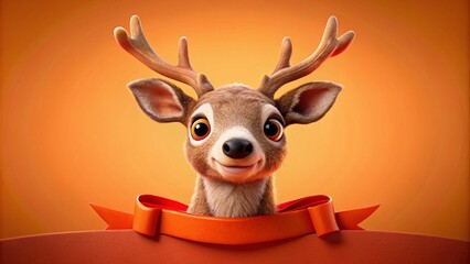 Delightful vintage 3D rendering features a cute reindeer peeking at the camera with a bright orange backdrop, perfect for holiday-themed decorations and cheerful festive art.