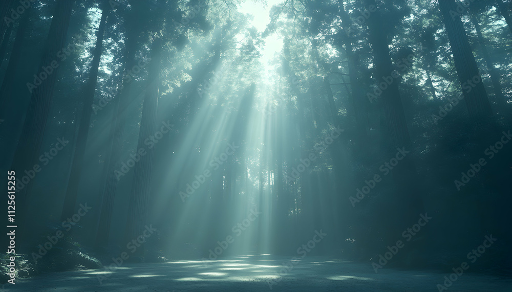 Aufkleber sunbeams illuminate a mystical forest path, creating a serene and ethereal atmosphere. perfect for n