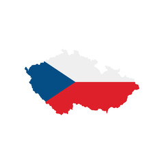 Fototapeta premium Vector illustration of Czech Republic map overlaid with the national flag, highlighting the country's geographic outline combined with its national colors.