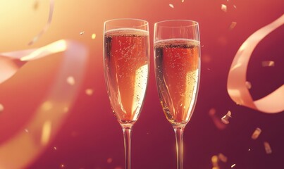 Two champagne glasses filled with champagne