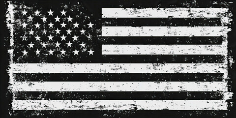 Grunge black and white american flag design with distressed texture