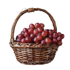 A wicker basket filled with many grapes isolated on transparent background