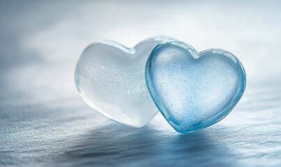 Fototapeta premium Two hearts made of ice are on a table