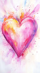 Vibrant heart in watercolor style blends into colorful strokes and splashes, showcasing artistic expression and emotion