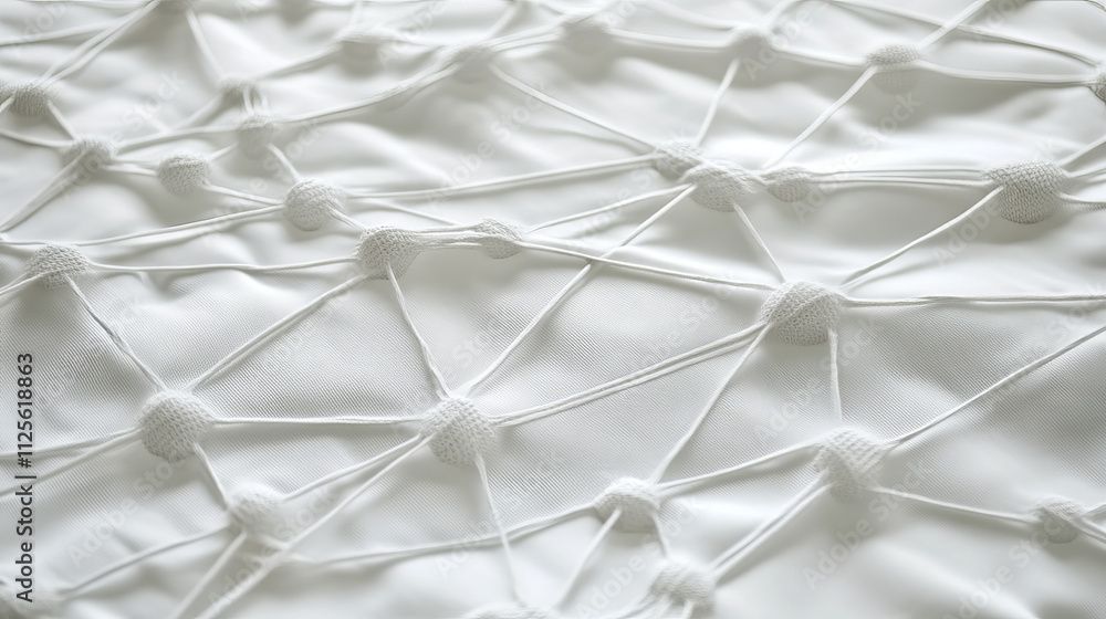 Poster close-up of white knotted textile pattern with intricate geometric design
