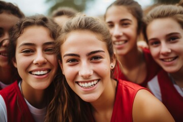 Fototapeta premium Portrait of a young female basketball team