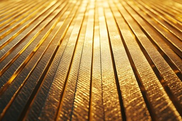 Close-up of parallel metallic strips reflecting warm light.