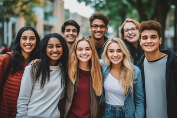 Fototapeta premium Portrait of a smiling diverse group of students on campus