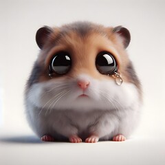 : "Adorable Sad Hamster with Big Eyes and Soft Fur – Cute Rodent Pet Portrait"