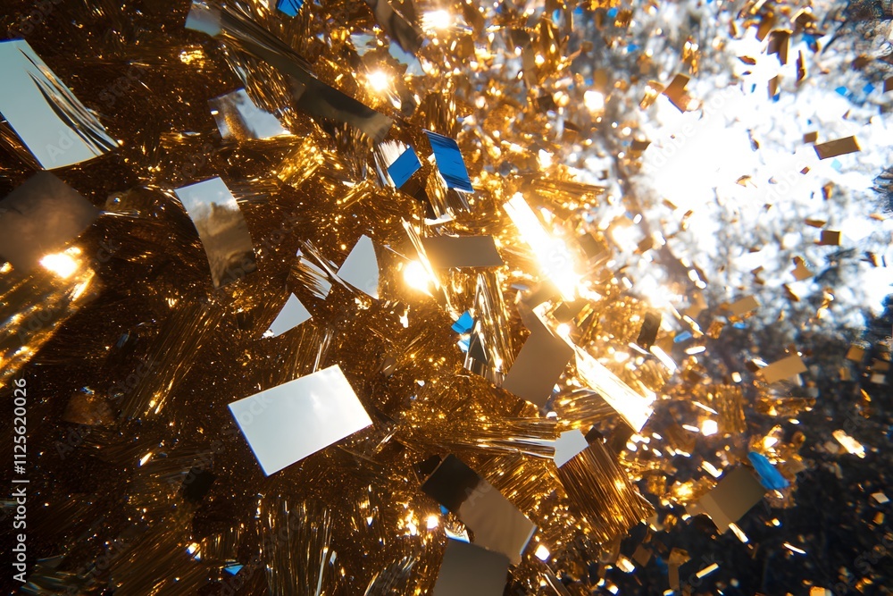 Aufkleber a vibrant explosion of golden and reflective materials creating a dazzling visual effect.