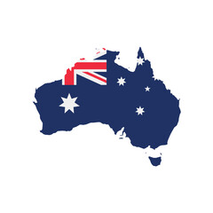 Fototapeta premium Vector illustration of Australia map overlaid with the national flag, highlighting the country's geographic outline combined with its national colors.