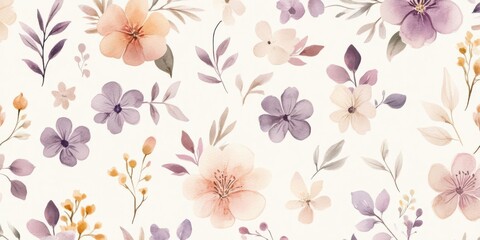 Fototapeta premium A delicate floral pattern featuring soft pastel colors and various flower designs.