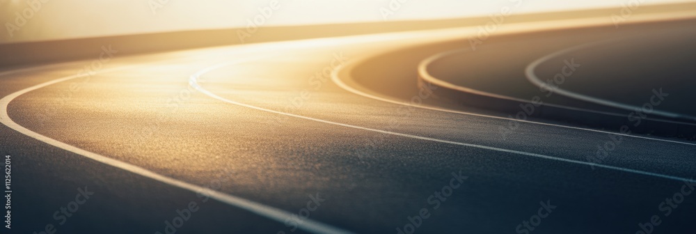 Fototapete a smooth and inviting curved running track leads towards the horizon, bathed in soft morning light a