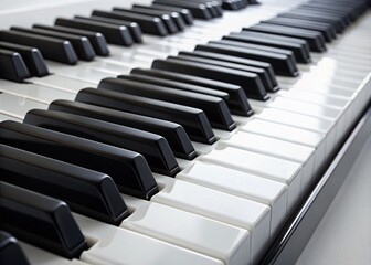 Naklejka premium Elegant black and white piano keys showcased in natural light, featuring a high depth of field. The clipart is presented against a pristine white background.