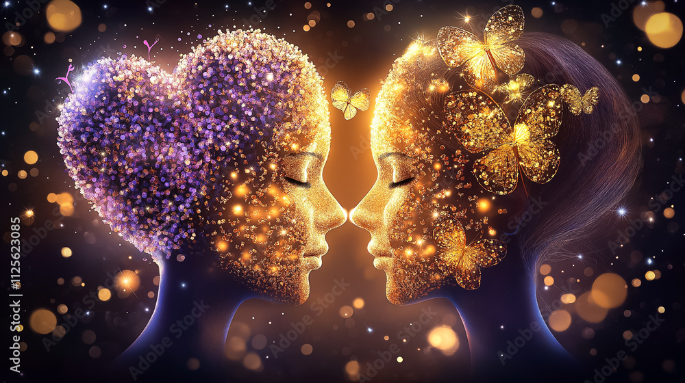 Poster two abstract figures face each other, embodying different psychological archetypes while surrounded 
