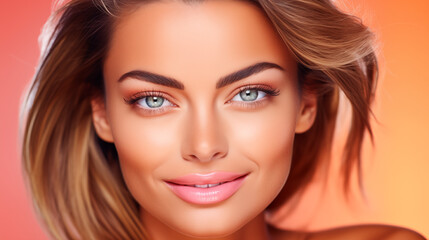 Obraz premium Professional Close-Up of Elegant Model with Flawless Radiant Skin. Skincare. AI Generative.