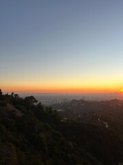 Sunset view over the hills in Los Angeles, California
