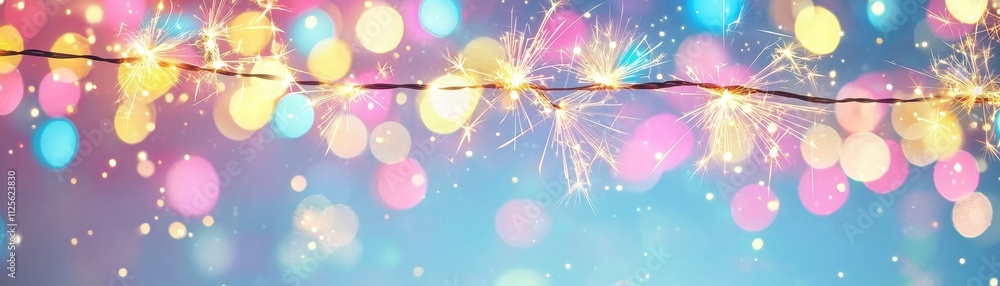 Poster colorful bokeh glitter with bright sparkles on soft background
