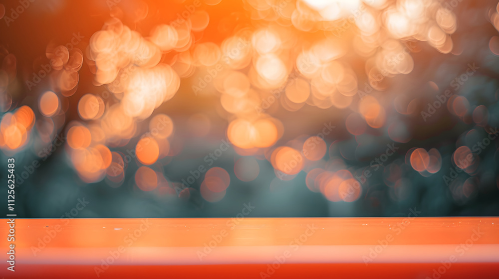 Poster a blurred background with warm bokeh lights and a wooden surface in the foreground.