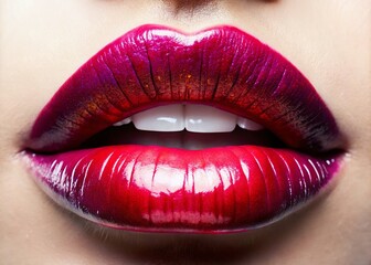 Obraz premium Enhanced human lips display vibrant color and texture with permanent makeup, ideal for product photography and effective marketing and advertising campaigns. Perfect for captivating visuals.