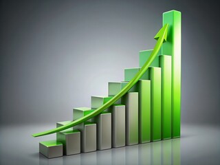Enhance your presentation with a striking 3D business growth chart, featuring lush green bars and an upward arrow that highlight significant growth and future prospects.