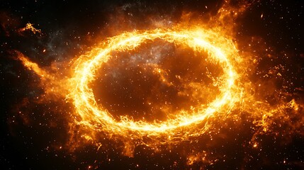 Fiery ring of fire, burning circle in space.