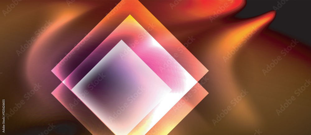 Poster Glass squares with neon shiny light abstract background