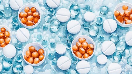 Artistic watercolor collage, interlacing vivid imagery of broken tablets and spilled alcohol with a clean area for motivational recovery quotes