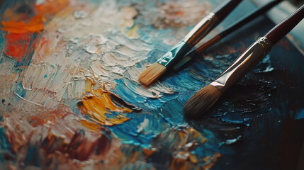 Obraz premium Artistic Escape: Painting Palette and Brushes for Stress Relief