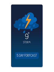 Storm warning with heavy rain and lightning forecasted for the next five days