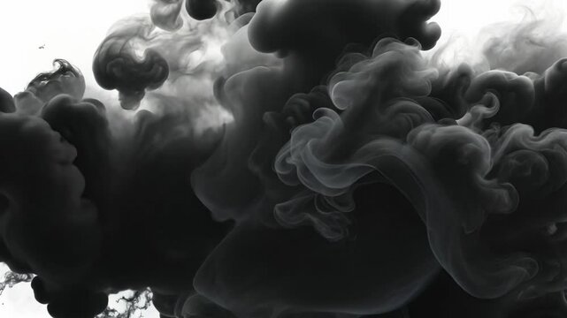 Black and white ink in water creating abstract smoke clouds