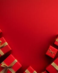 Red and gold gift boxes on a vibrant red background