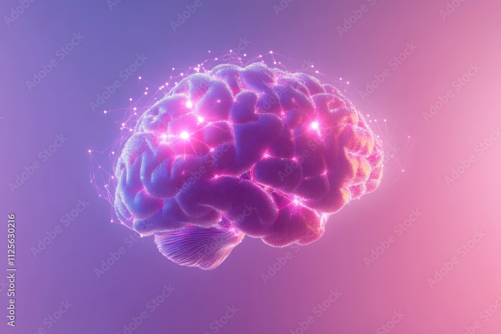 Leinwandbilder A vibrant brain made of light points and lines, symbolizing creativity and knowledge, features blank space for custom text addition. Generative AI