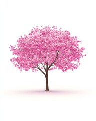Obraz premium Blooming pink cherry blossom tree on white background