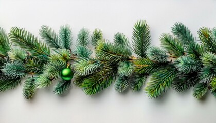Christmas border decoration conifer green on isolated white background