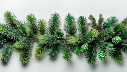 Obraz premium Christmas border decoration conifer green on isolated white background