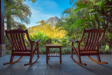 The view of the volcano Arenal from the hotel terrace in the morning  - Costa Rica