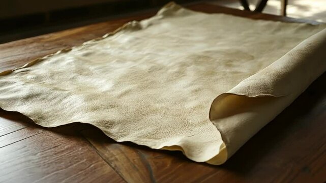 Skin drying on a wooden floor in a sunlit workshop showcasing traditional craftsmanship skills