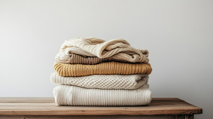 Neatly Folded: Freshly Laundered Women's Clothes on Wooden Table
